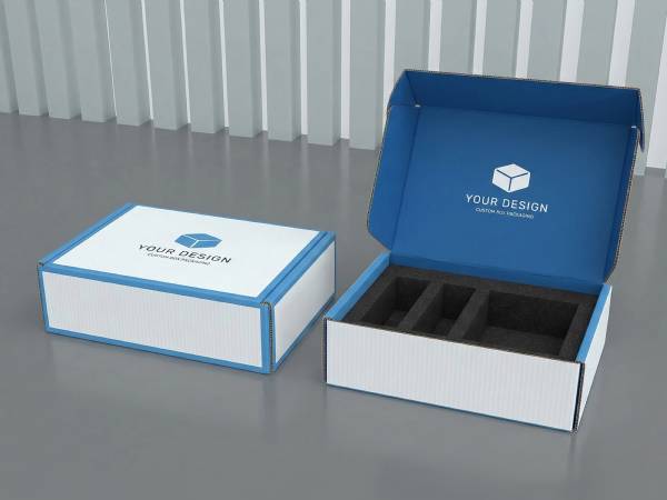 mailerbox blau bedruckte versandschachtel mit inlay